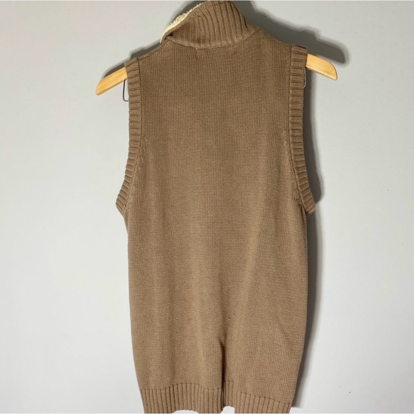 Oscar De La Renta UNISEX Knit Vest Full Zipper Brown Cream Fleece Collar Size S - Picture 4 of 6